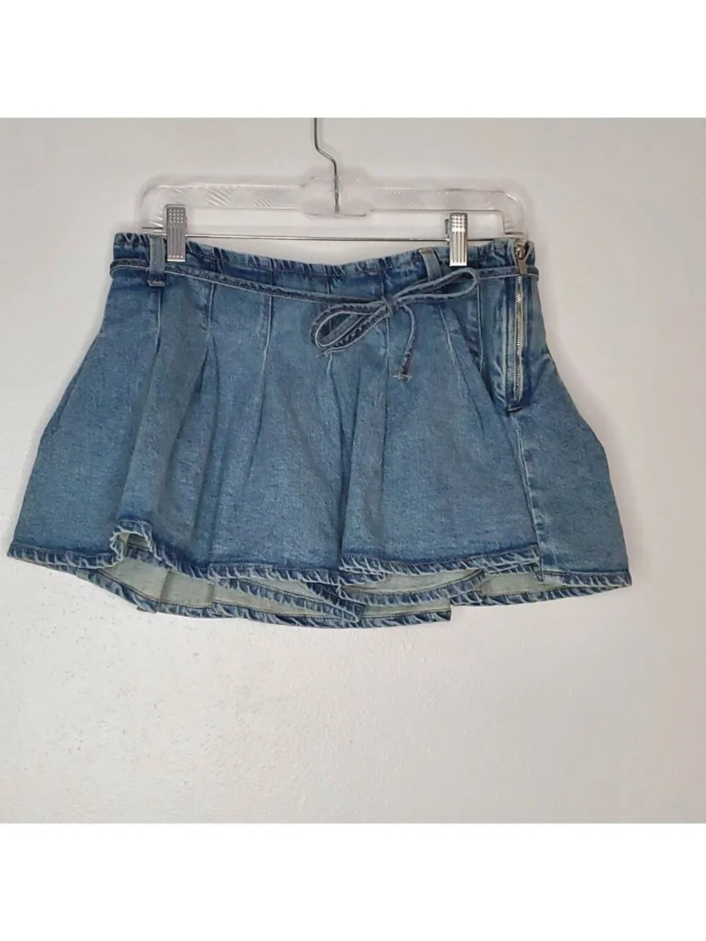 Women's Denim Skater Skort Size 10 Pleated Mini Skirt With Built-In Shorts Wild